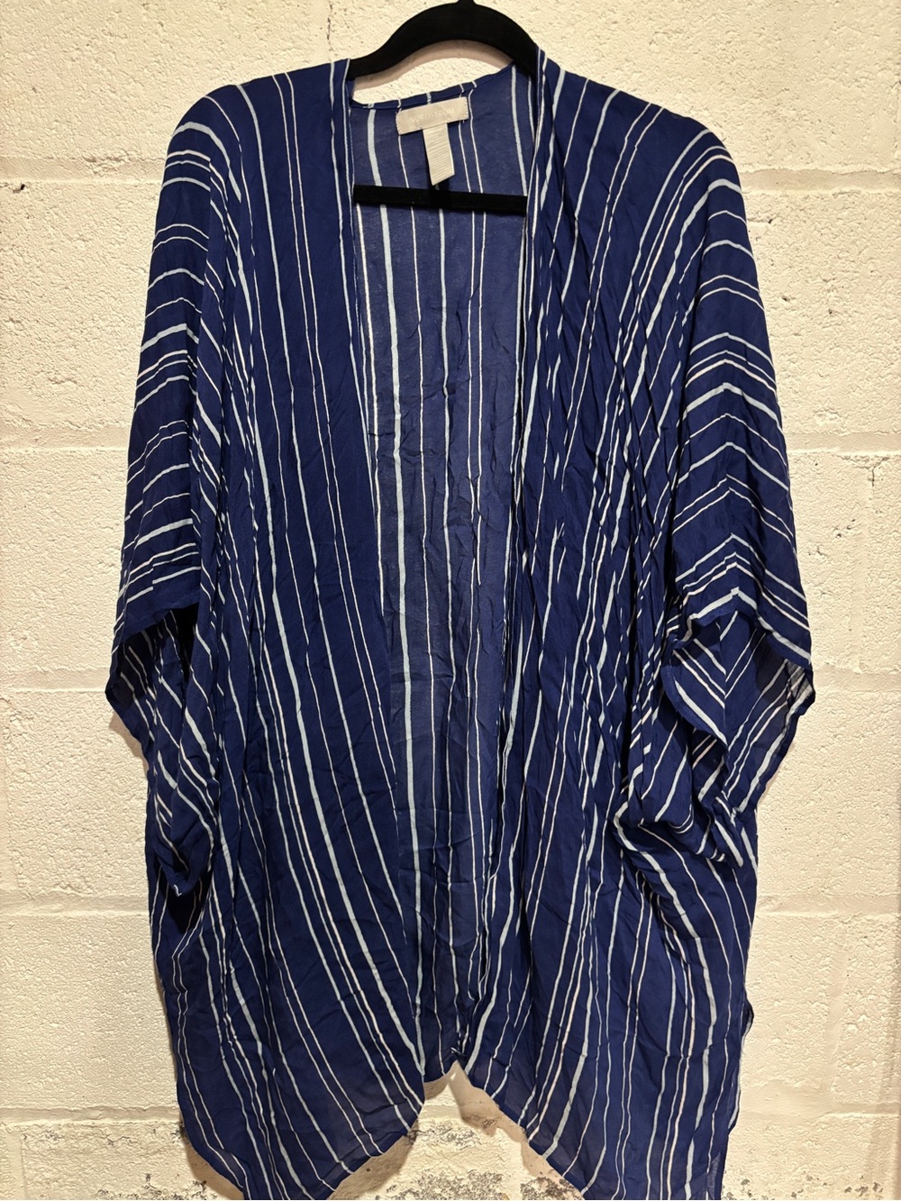 Striped Open-Front Navy Cardigan